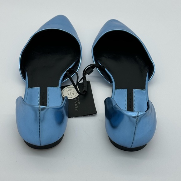 NWT ZARA D'ORSAY blue metallic pointy flats - Picture 2 of 4